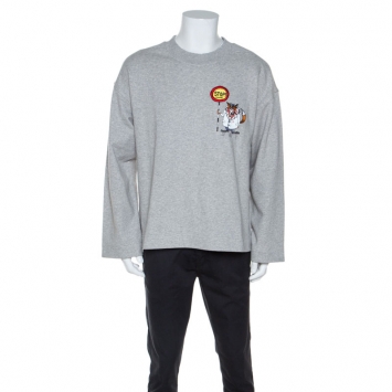 Pre Owned Burberry Grey Knit Embroidered Detail Crew Neck Sweatshirt L