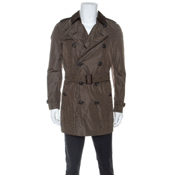 Pre Owned Burberry Brown Geometric Print Nylon Trench Coat L