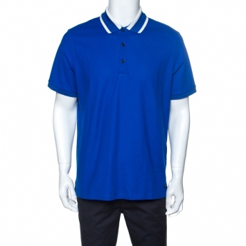 Pre Owned Burberry Blue Pique Cotton Short Sleeve Polo T-Shirt XL