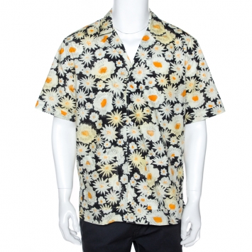 Pre Owned Burberry Black & Cream Daisy Print Cotton Jude Short Sleeve Shirt XXL