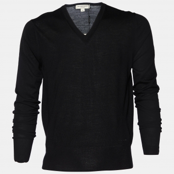 Pre Owned Burberry Black Wool V-Neck Sweater M