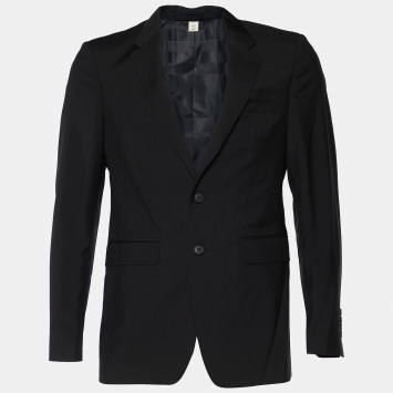 Pre Owned Burberry Black Wool Button Front Blazer M