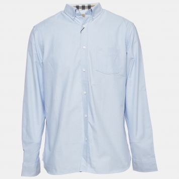 مملوكة مسبقًا Burberry Blue Cotton Long Sleeve Button Front Shirt XL