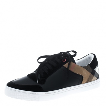 Pre Owned Burberry Black Leather and House Check Sneakers Size 43