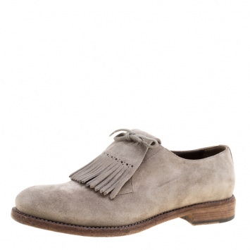 Pre Owned Burberry Grey Suede Ampney Fringe Detail Derby Size 43