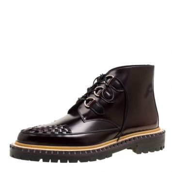 Pre Owned Burberry Burgundy Leather Melton Lace Up Platform Creeper Boots Size 40