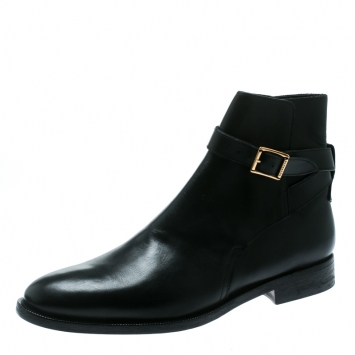 مملوكة مسبقًا Burberry Black Leather Buckle Ankle Boots Size 46