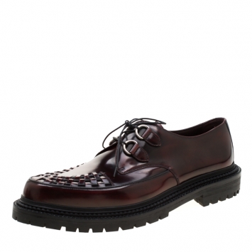 Pre Owned Burberry Burgundy Leather Lace Up Platform Creepers Size 45