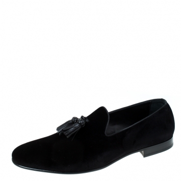 مملوكة مسبقًا Burberry Black Velvet Tassel Slip On Loafers Size 46