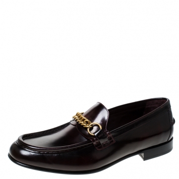 Pre Owned  Burberry Burgundy Leather Solway Slip On Loafers Size 43