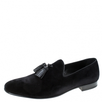 Pre Owned Burberry Black Velvet Tassel Slip On Loafers Size 45.5