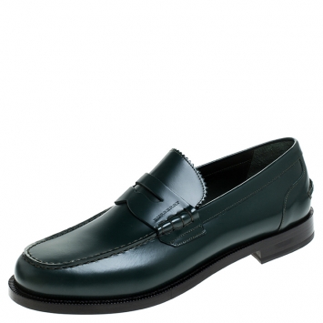 Pre Owned Burberry Dark Green Leather Bedmont Loafer Size 44