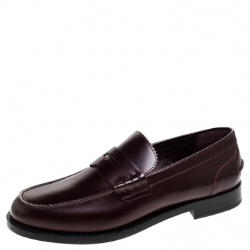 Pre Owned Burbery Burgundy Leather Bedmont Penny Loafers Size 45