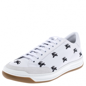 Pre Owned Burberry White Knight Embroidered Leather Timsbury Sneakers Size 44