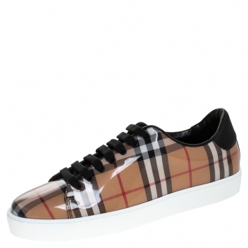 Pre Owned Burberry Beige Nova Check PVC and Canvas Westford Low Top Sneakers Size 41