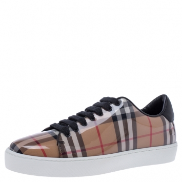 Pre Owned Burberry Beige Nova Beige PVC and Canvas Westford Low Top Sneakers Size 39.5