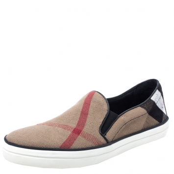 Pre Owned Burberry Brown/Black  Canvas Gauden Slip on Sneakers Size 39