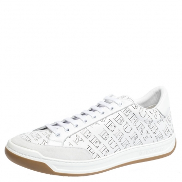 Pre Owned Burberry White Perforated Leather Timsbury Sneakers Size 45