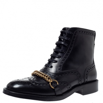 Pre Owned Burberry Black Brogue Leather Barksby Ankle Boots Size 40