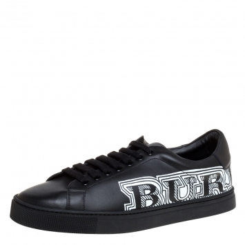 Pre Owned Burberry Black Leather Albert Bprin Printed Low Top Sneakers Size 40.5