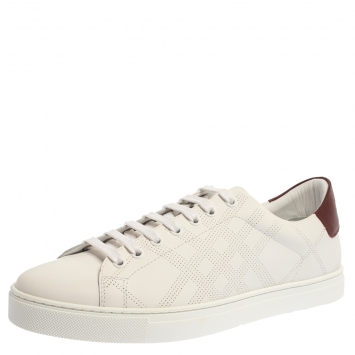 Pre Owned Burberry White Perforated Leather Albert Low Top Sneakers Size 43