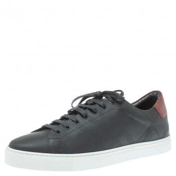 Pre Owned Burberry Black Perforated Leather Albert Low Top Sneakers Size 45