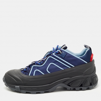 Pre Owned Burberry Navy Blue/Black Nylon and Rubber Arthur Low Top Sneakers Size 46