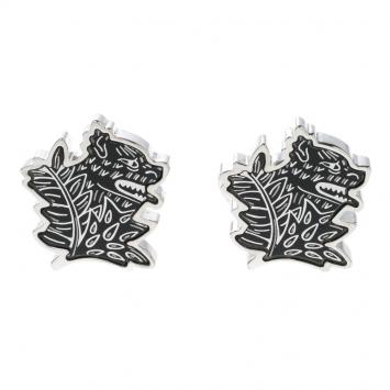 Pre Owned Burberry Wolf Enamel Silver Tone Cufflinks