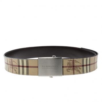 Pre Owned Burberry Beige Haymarket Check Coated Canvas Belt 105cm