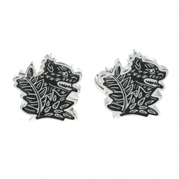 Pre Owned Burberry Wolf Enamel Silver Tone Cufflinks