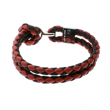 Pre Owned Burberry Two Tone Braided Leather Silver Tone Bracelet