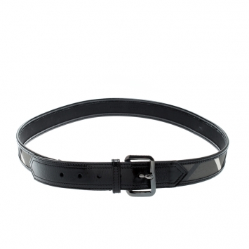 Pre Owned Burberry Black Beat Check Nylon and Leather Belt 110CM