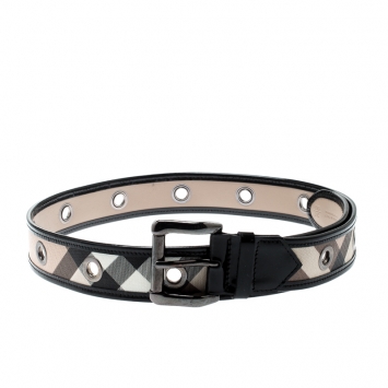 Pre Owned Burberry Beige/Black Nova Check PVC and Leather Belt 90CM