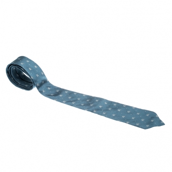 Pre Owned Burberry Blue Equestrian Knight Logo Pattern Silk Tie 