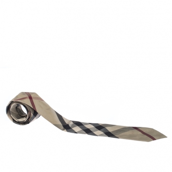 Pre Owned Burberry Beige House Check Silk Classic Cut Tie