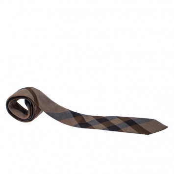 Pre Owned Burberry Brown Check Wool Silk Blend Classic Tie