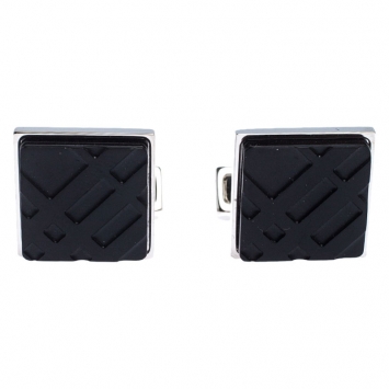 Pre Owned Burberry Silver Tone Check Engraved Square Cufflinks