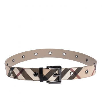 Pre Owned Burberry Nova Check Coated Canvas Eyelet Buckle Belt 100CM