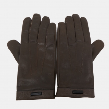 Pre Owned Burberry Dark Brown Leather Short Gloves