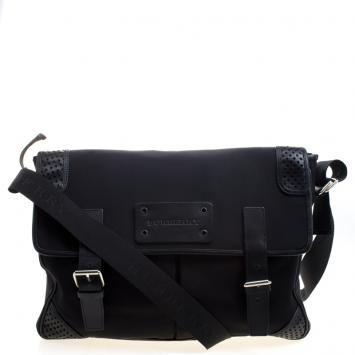 Pre Owned Burberry Black Nylon and Leather Trim Messenger Bag