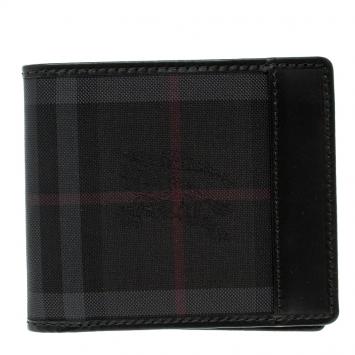 Pre Owned Burberry Black Horseferry Check Canvas and Leather Bi-Fold Wallet