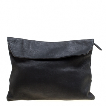 Pre Owned Burberry Black Leather Flat Envelope Clutch