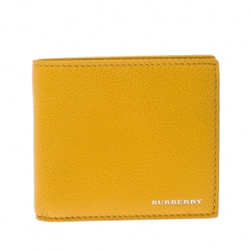 Pre Owned Burberry Yellow Leather Bifold Compact Wallet