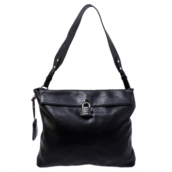 Pre Owned Burberry Black Leather Lock Messenger Bag