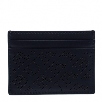 Pre Owned Burberry Navy Blue Perforated Leather Sandon Card Holder