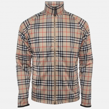 Pre Owned Burberry Beige Nova Checks Knit Zip Front Jacket XS