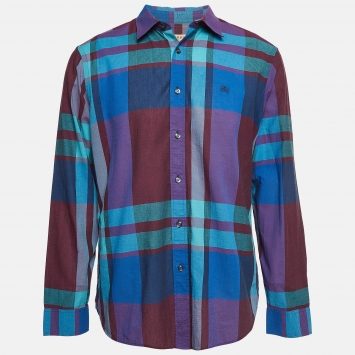 Pre Owned Burberry Purple Checked Cotton Shirt XL