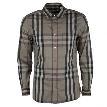Pre Owned Burberry Brit Olive Green Checked Button Front Long Sleeve Shirt M