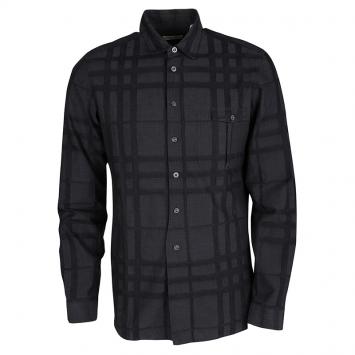 Pre Owned Burberry Brit Dark Grey Checked Cotton Long Sleeve Button Front Shirt M