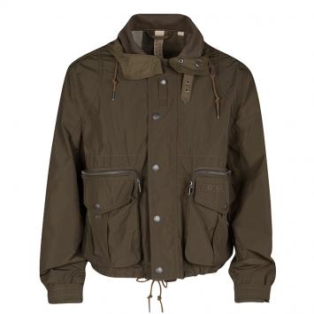 Pre Owned Burberry Brit Olive Green Rib Trim Hooded Zip Front Jacket M